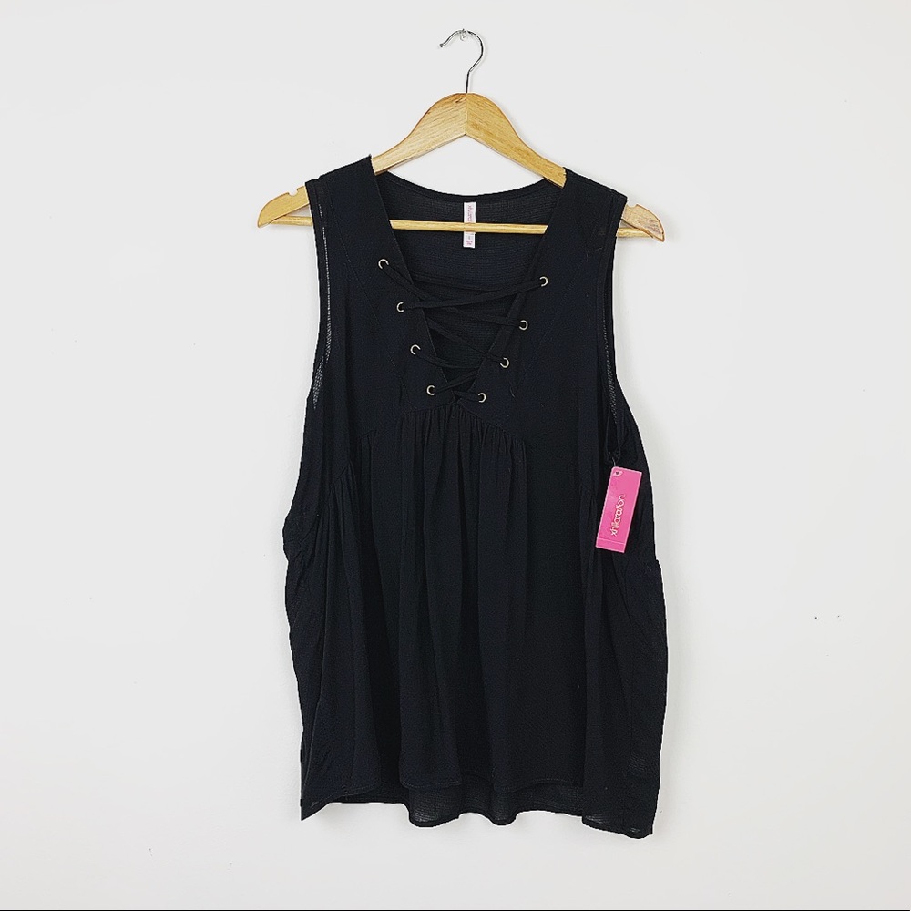 FINAL SALE NWT Xhilaration Black Lace-Up Tank Top